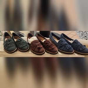 Clarks Brown, Green, and Blue Loafers for Women- 3pairs